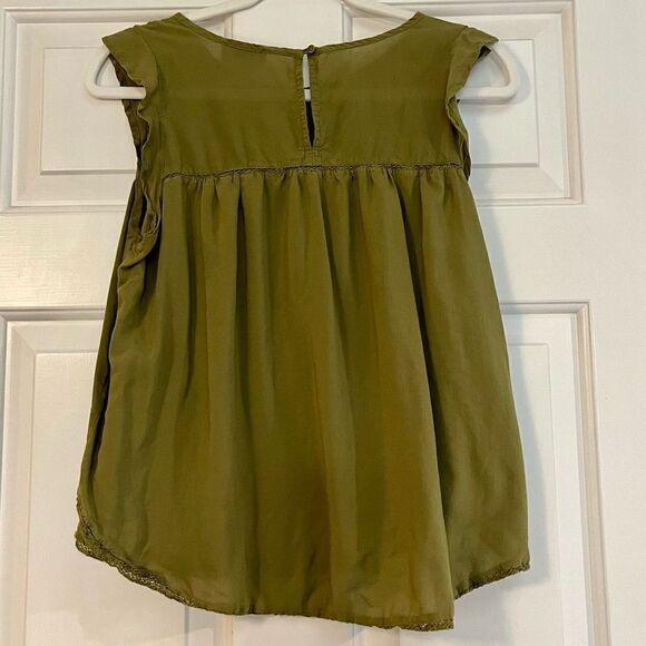 Ann Taylor LOFT Army Green Babydoll Pleated Blouse Medium - Picture 2 of 11